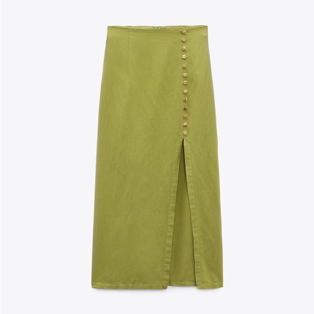 Zara limited edition pure linen cotton blend buttoned slit midi skirt - Picture 2 of 5